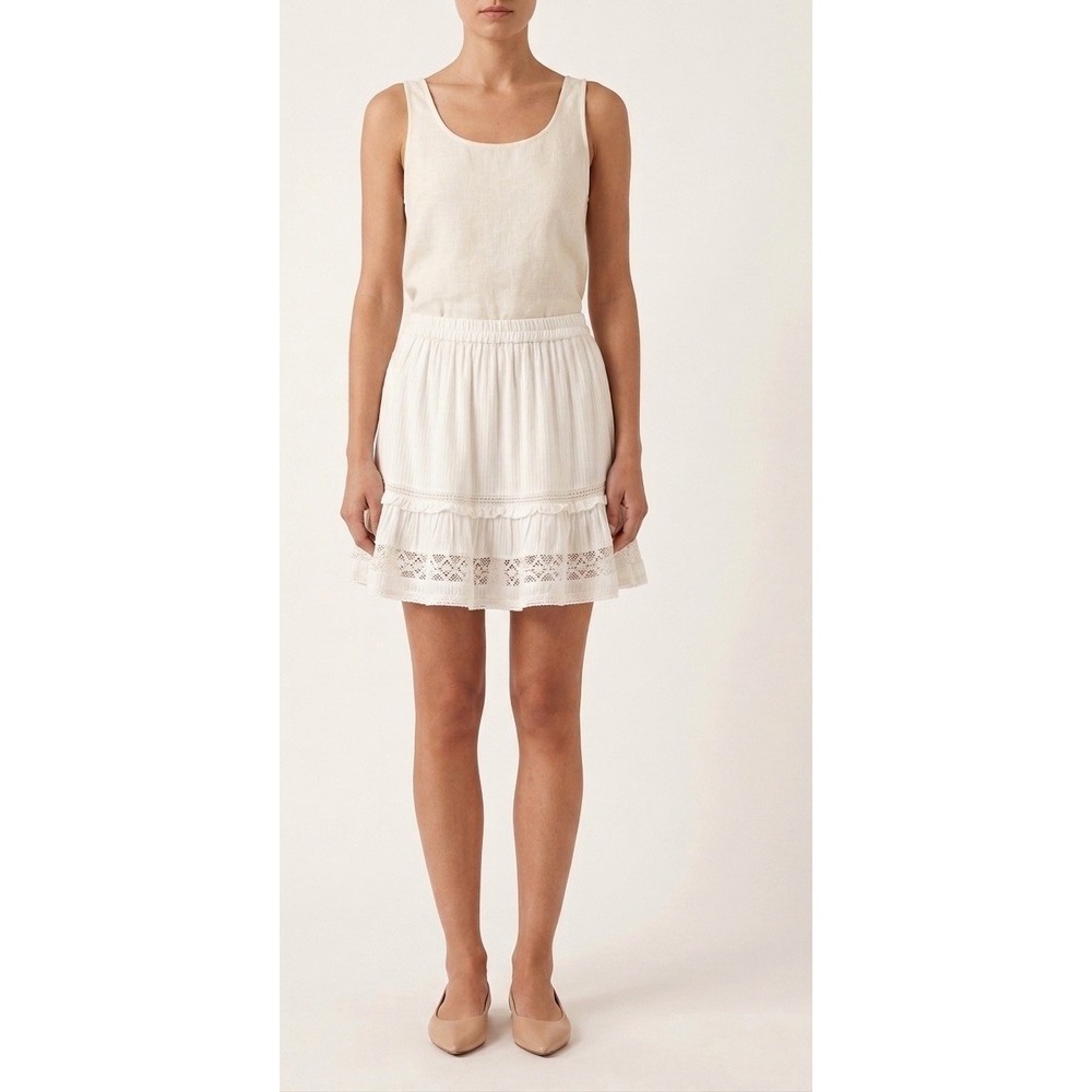 Urban Outfitters Ivory Ruffle Tiered Skirt Boho Fairy-core Lace S Elastic Waist